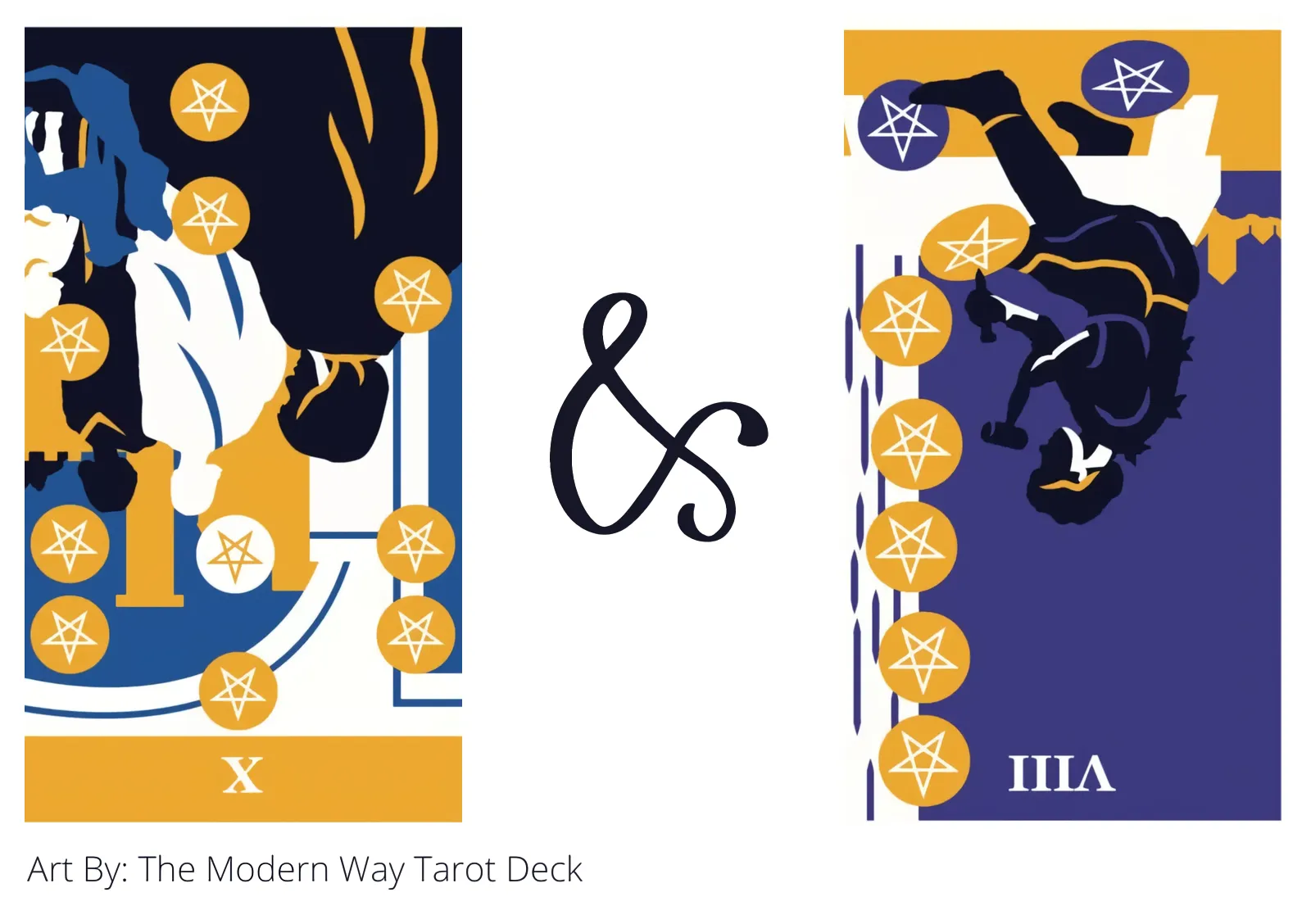 ten of pentacles reversed and eight of pentacles reversed tarot cards together