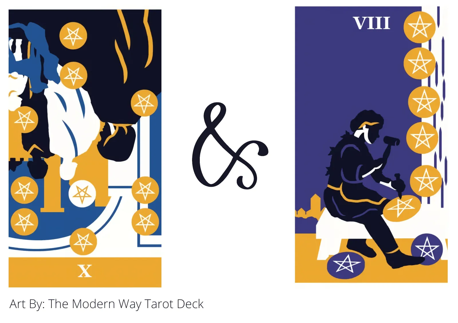 ten of pentacles reversed and eight of pentacles tarot cards together