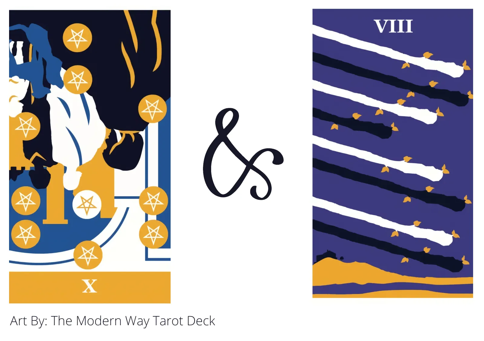 ten of pentacles reversed and eight of wands tarot cards together