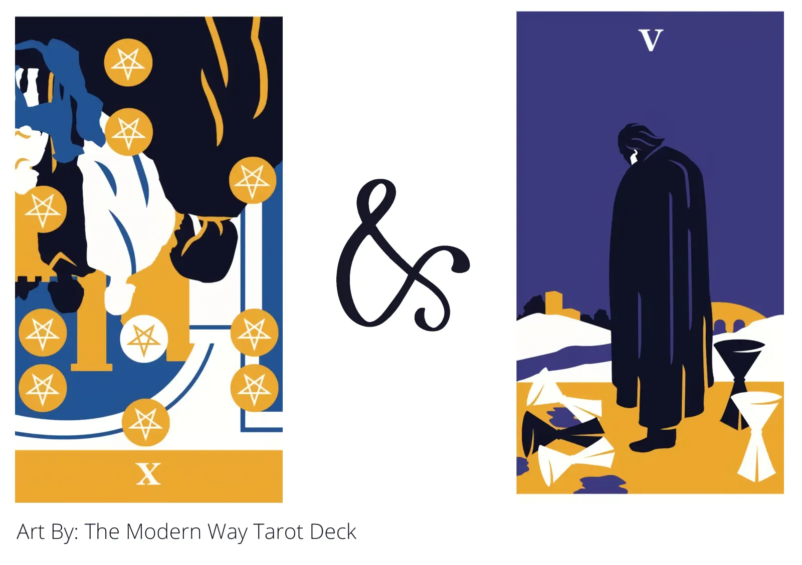 ten of pentacles reversed and five of cups tarot cards together