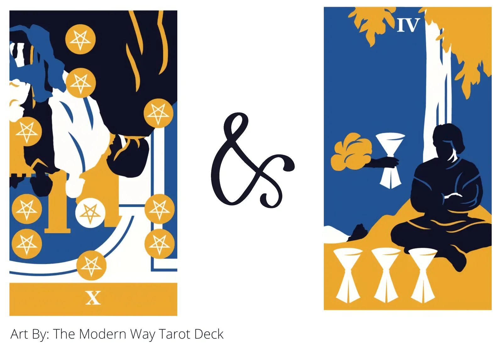 ten of pentacles reversed and four of cups tarot cards together