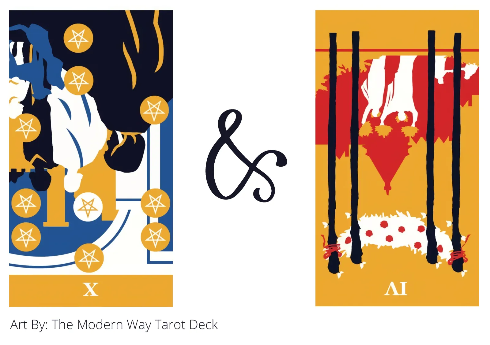 ten of pentacles reversed and four of wands reversed tarot cards together