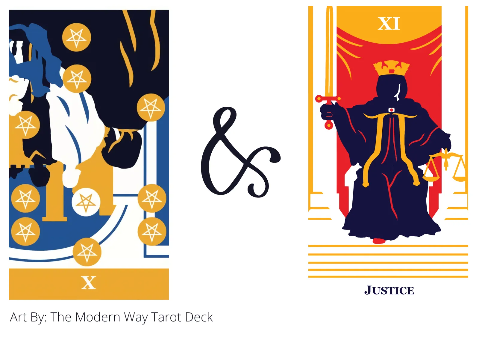 ten of pentacles reversed and justice tarot cards together