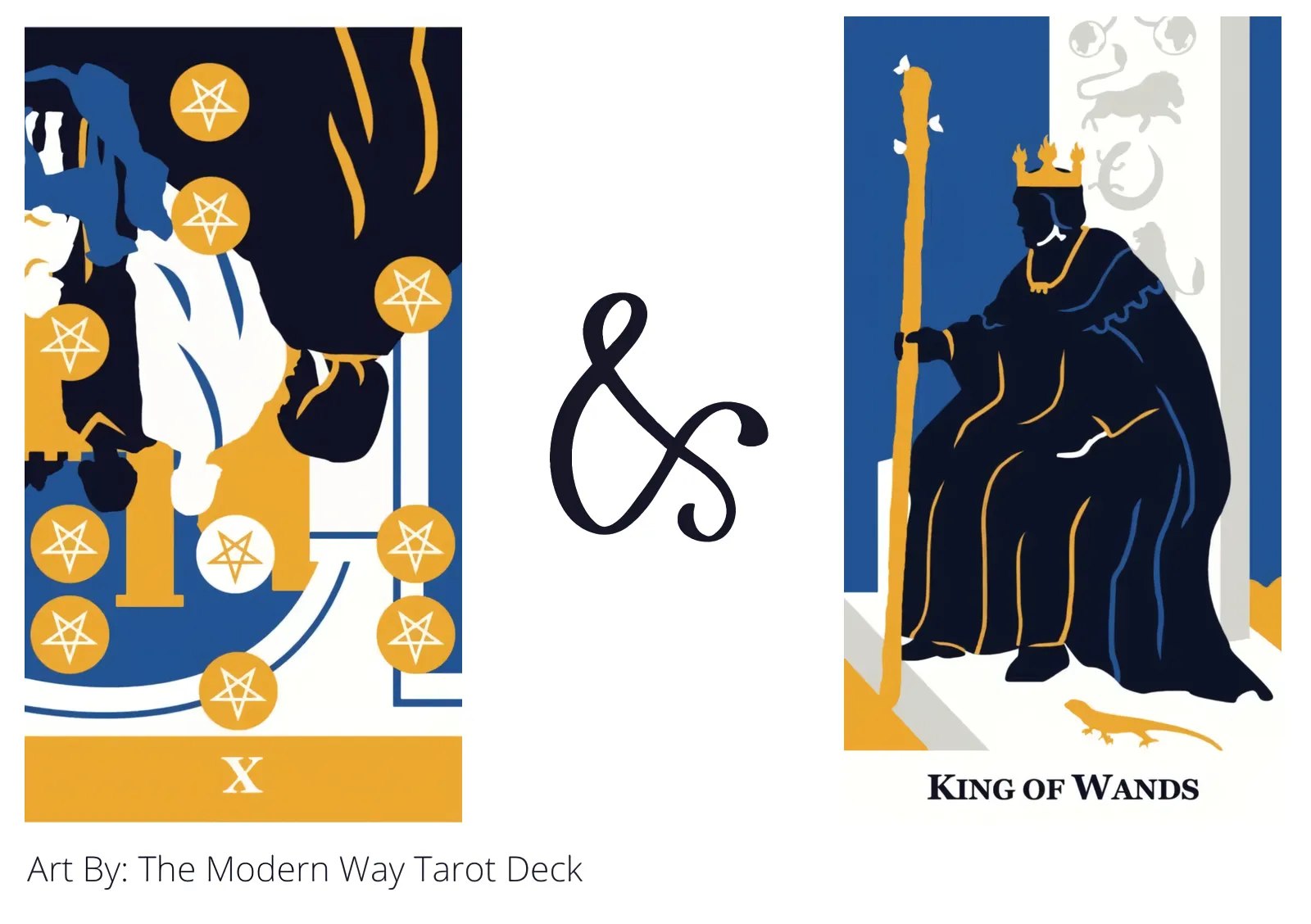 ten of pentacles reversed and king of wands tarot cards together