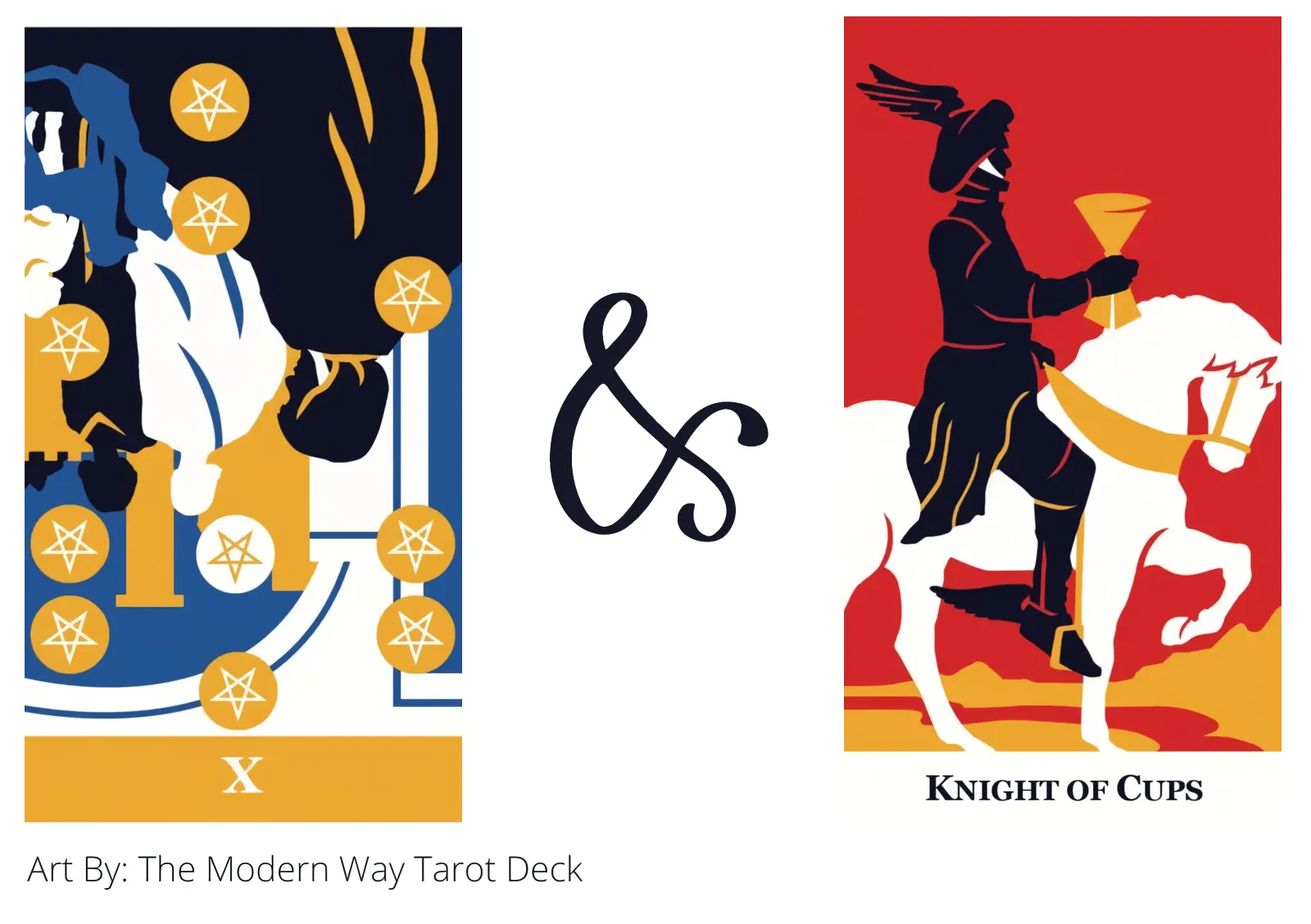 ten of pentacles reversed and knight of cups tarot cards together