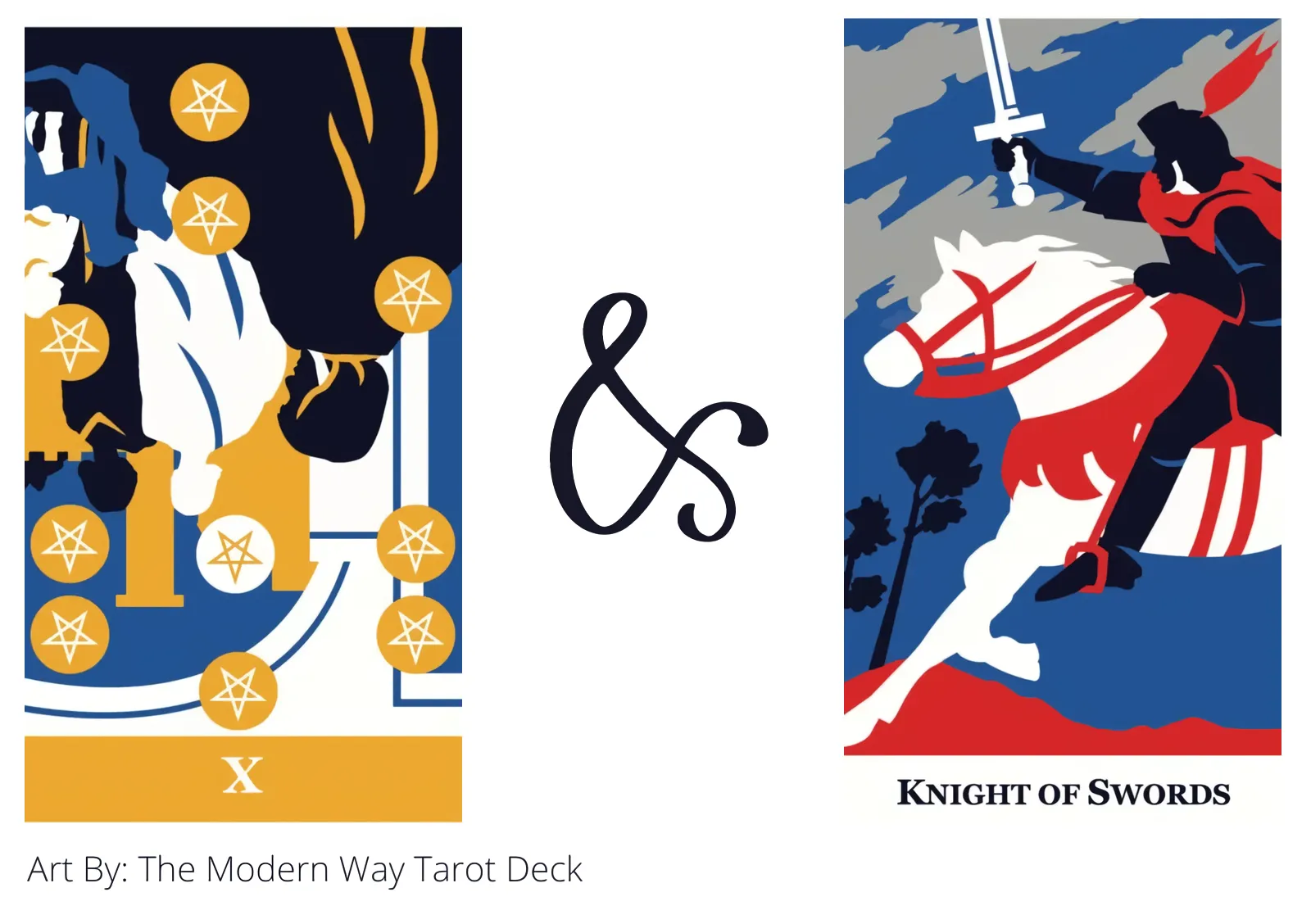 ten of pentacles reversed and knight of swords tarot cards together