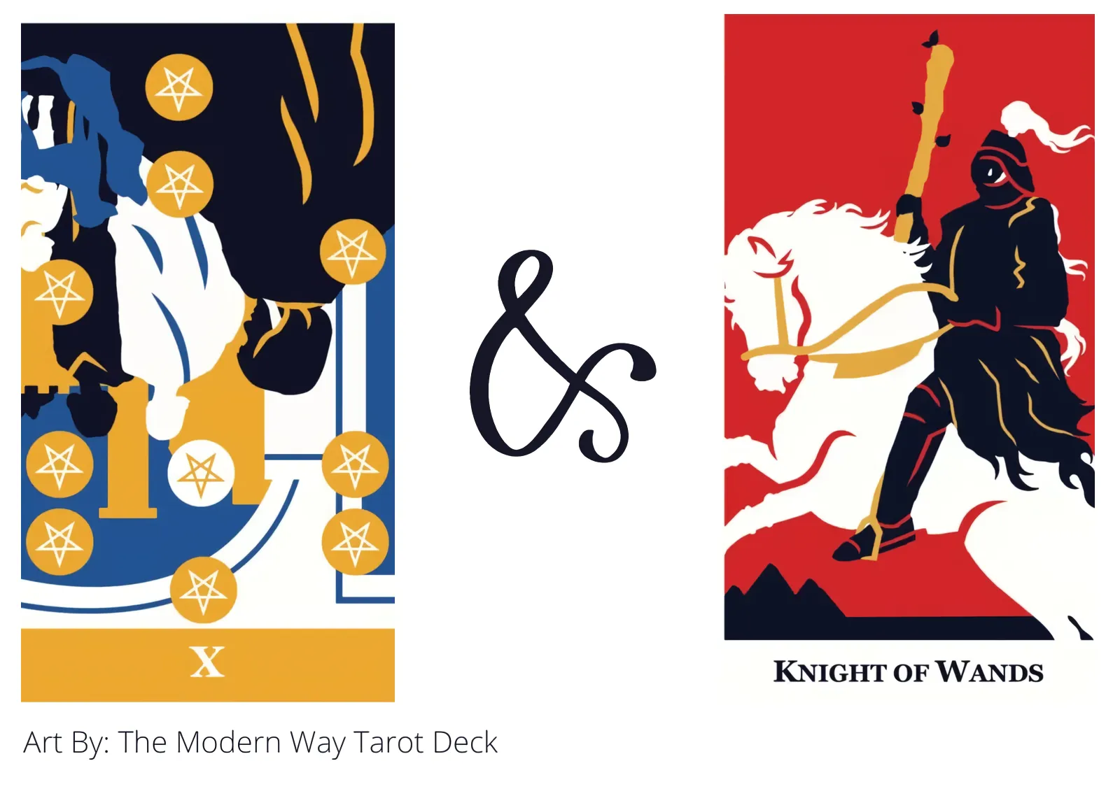 ten of pentacles reversed and knight of wands tarot cards together