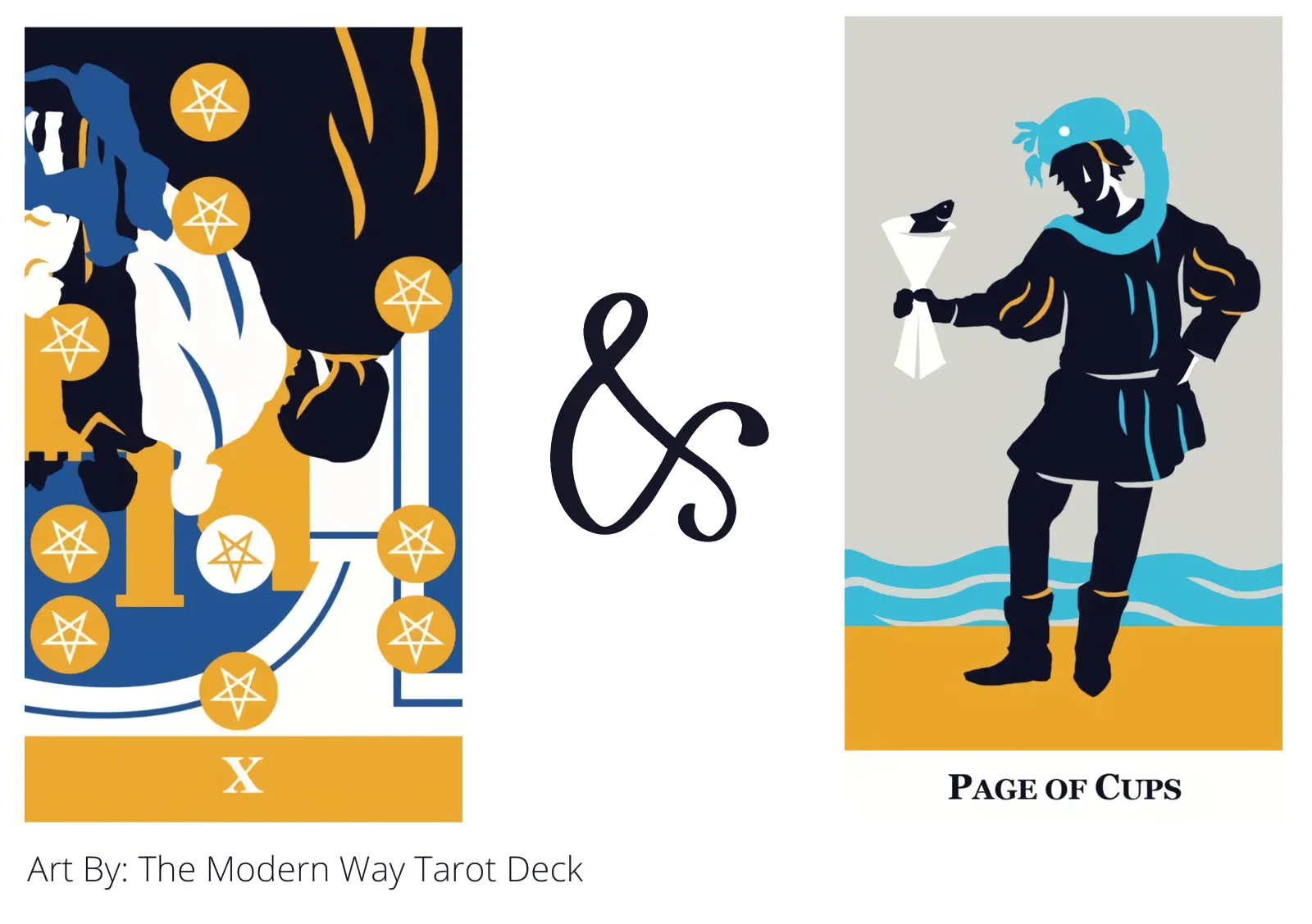 ten of pentacles reversed and page of cups tarot cards together