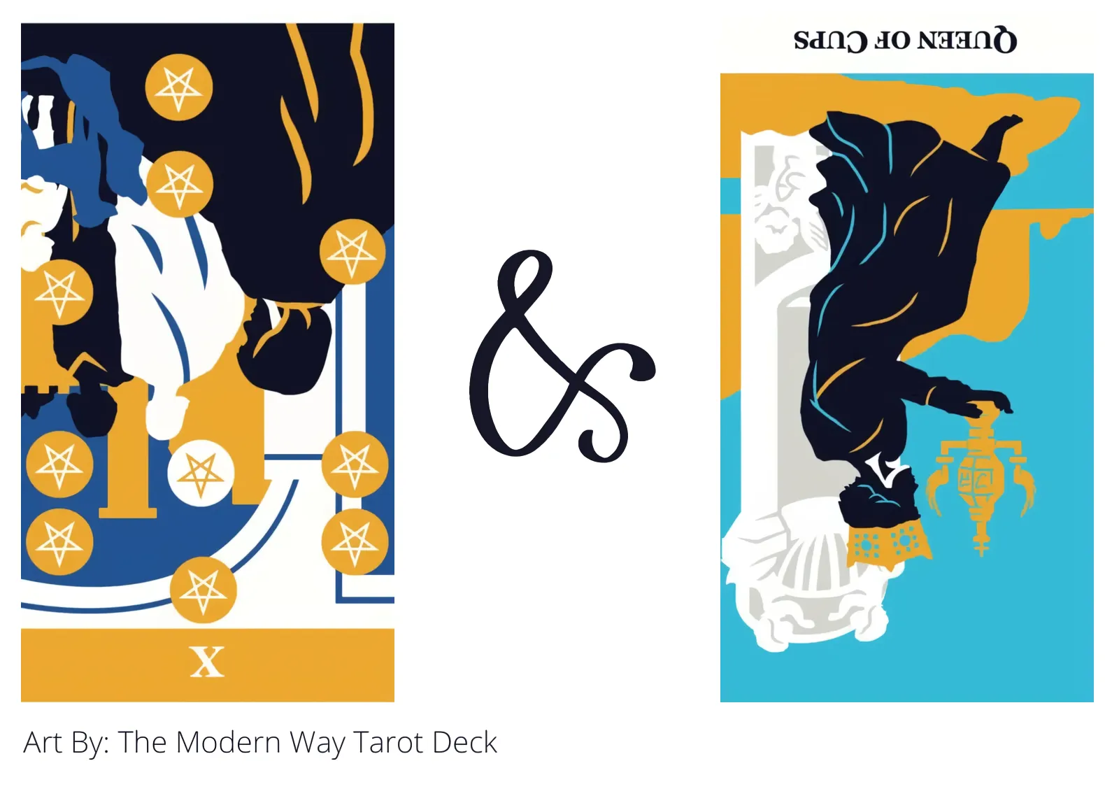 ten of pentacles reversed and queen of cups reversed tarot cards together
