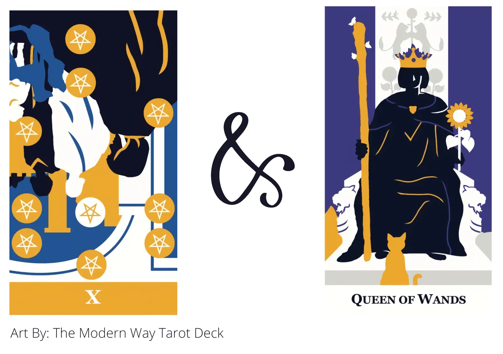 ten of pentacles reversed and queen of wands tarot cards together