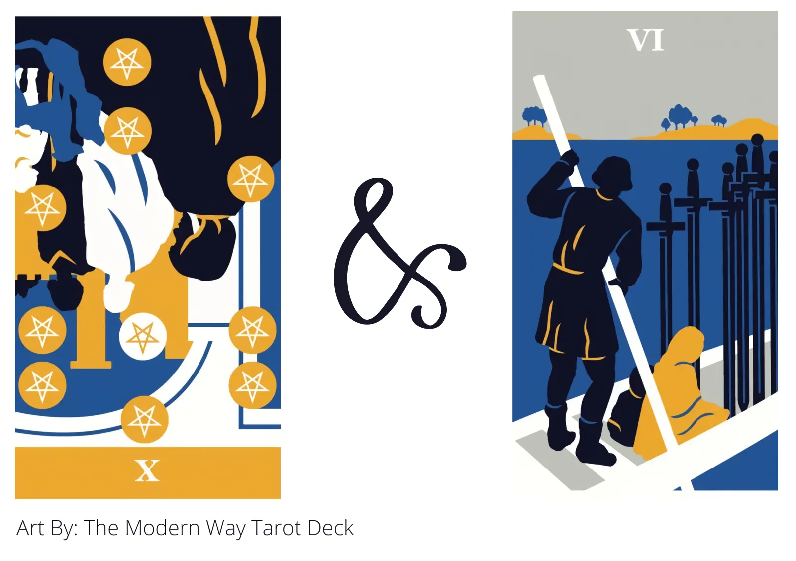 ten of pentacles reversed and six of swords tarot cards together