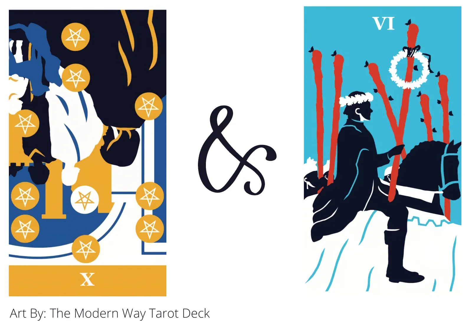 ten of pentacles reversed and six of wands tarot cards together