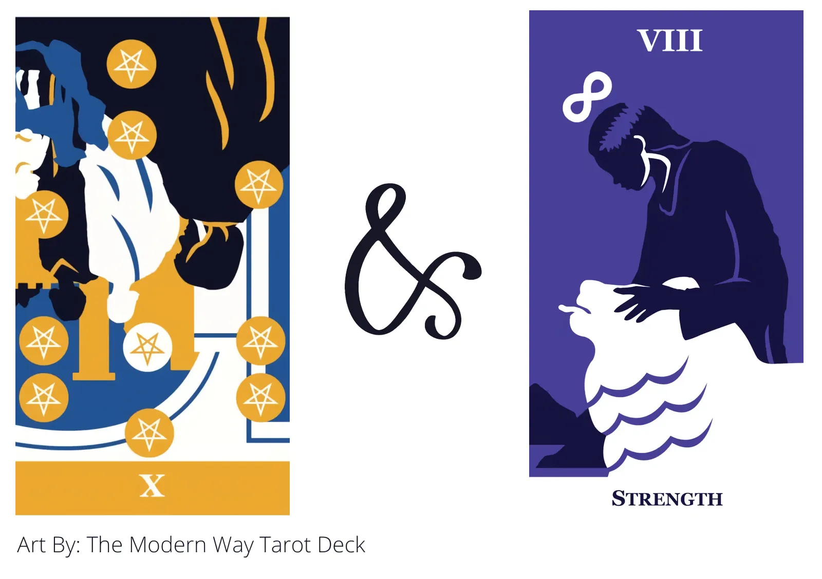 ten of pentacles reversed and strength tarot cards together