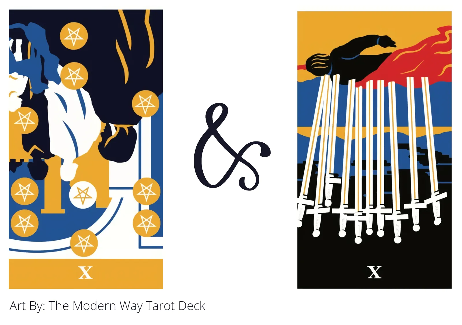 ten of pentacles reversed and ten of swords reversed tarot cards together