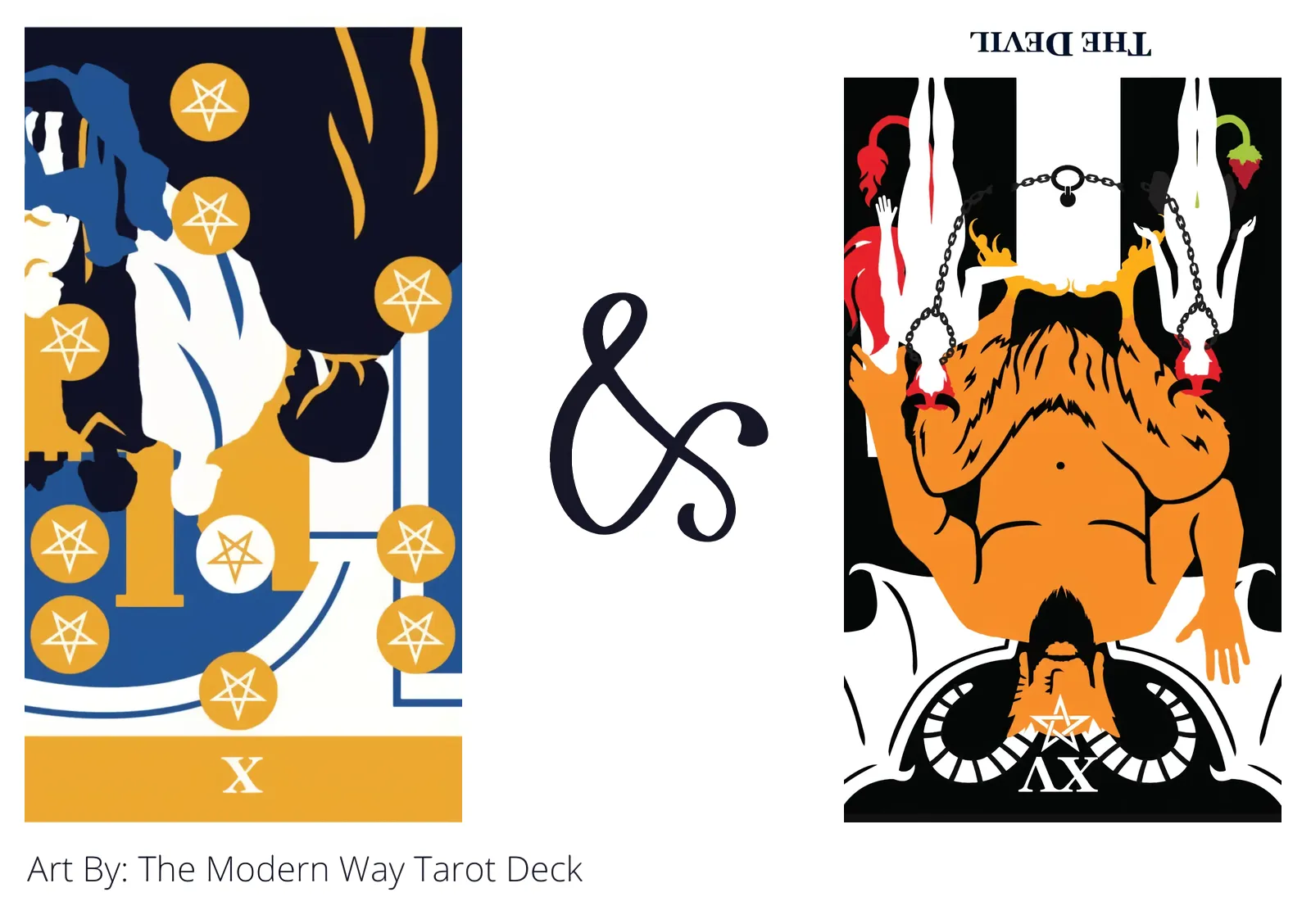 ten of pentacles reversed and the devil reversed tarot cards together