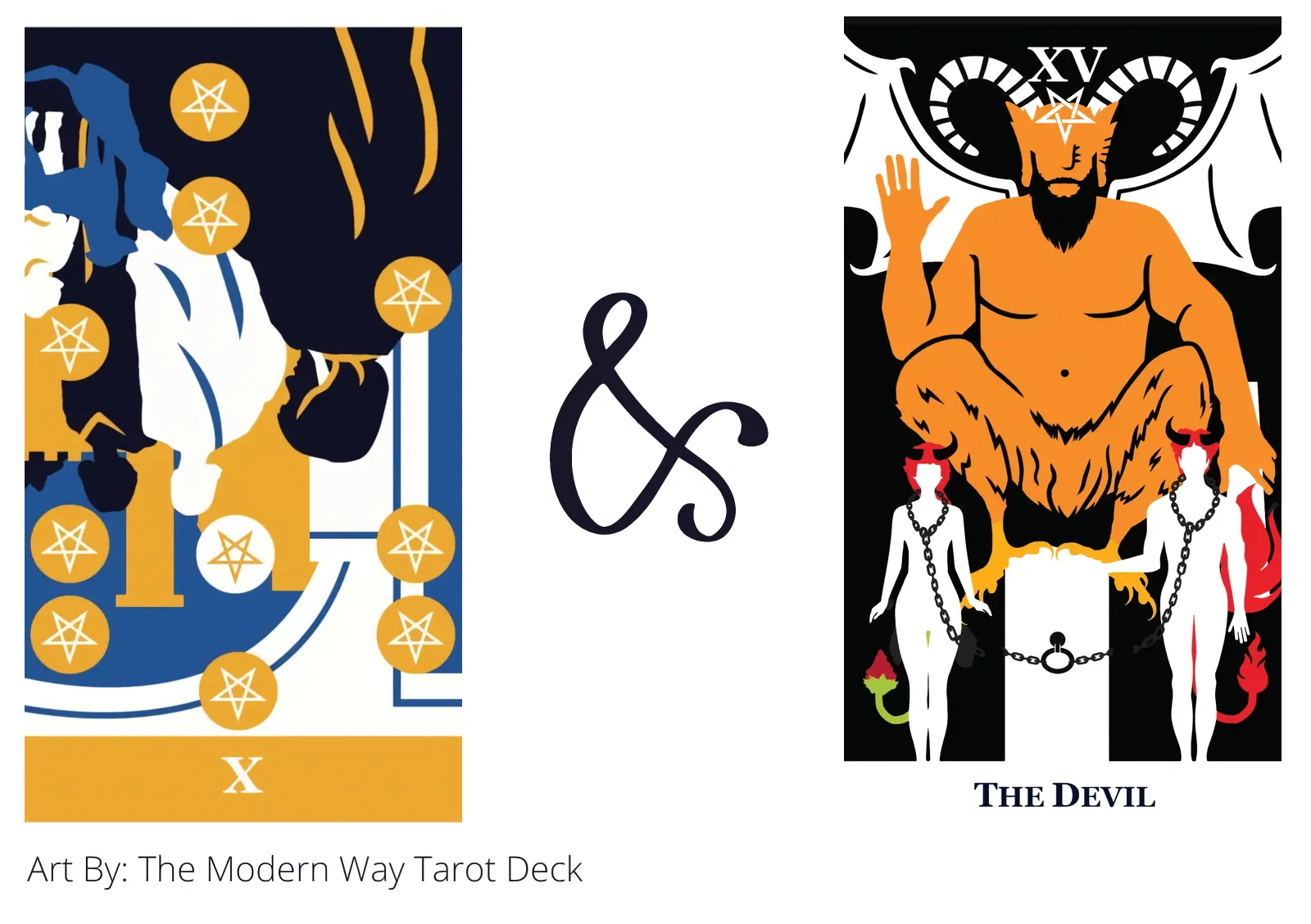 ten of pentacles reversed and the devil tarot cards together