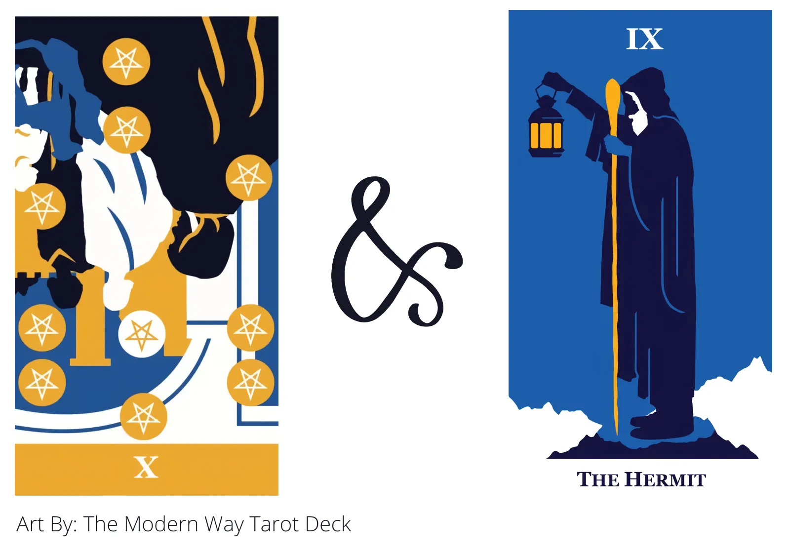 ten of pentacles reversed and the hermit tarot cards together