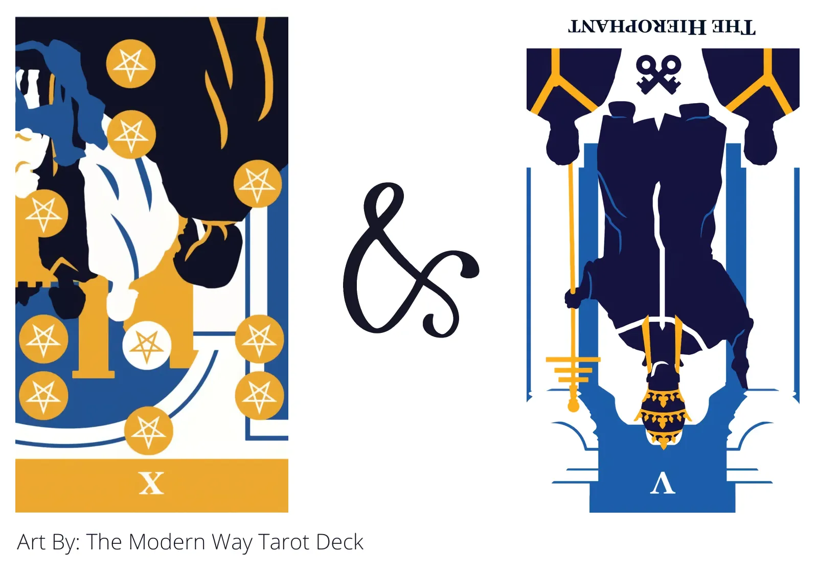 ten of pentacles reversed and the hierophant reversed tarot cards together