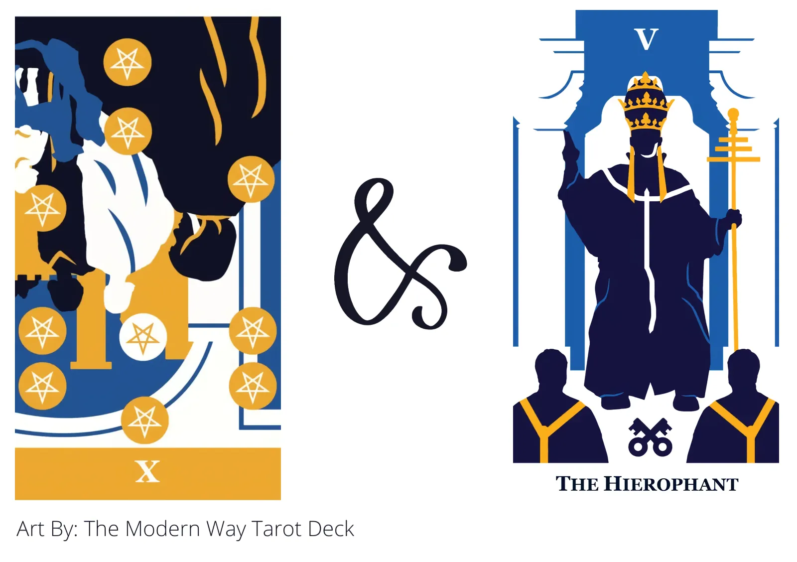 ten of pentacles reversed and the hierophant tarot cards together