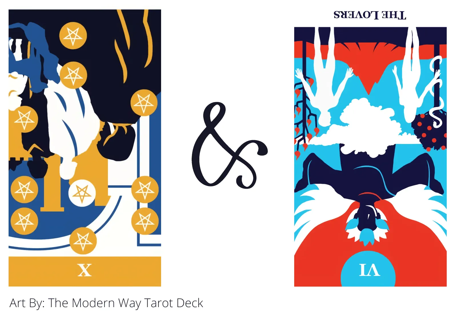 ten of pentacles reversed and the lovers reversed tarot cards together