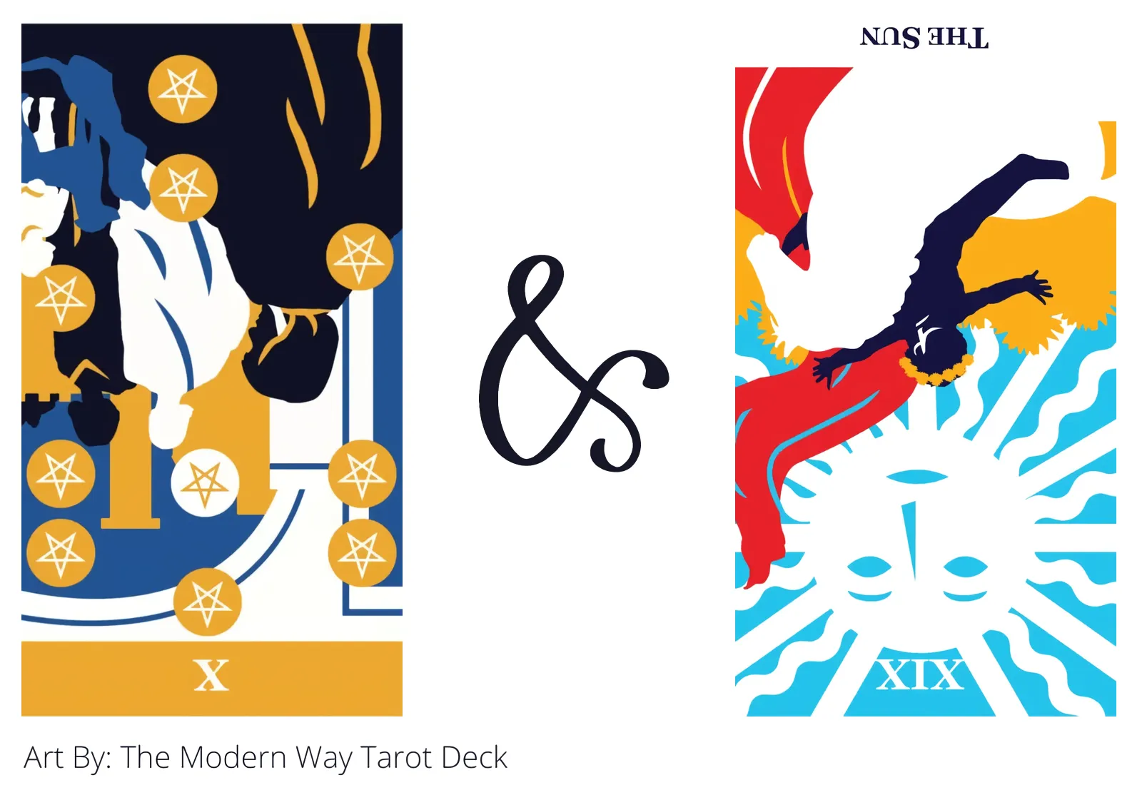ten of pentacles reversed and the sun reversed tarot cards together