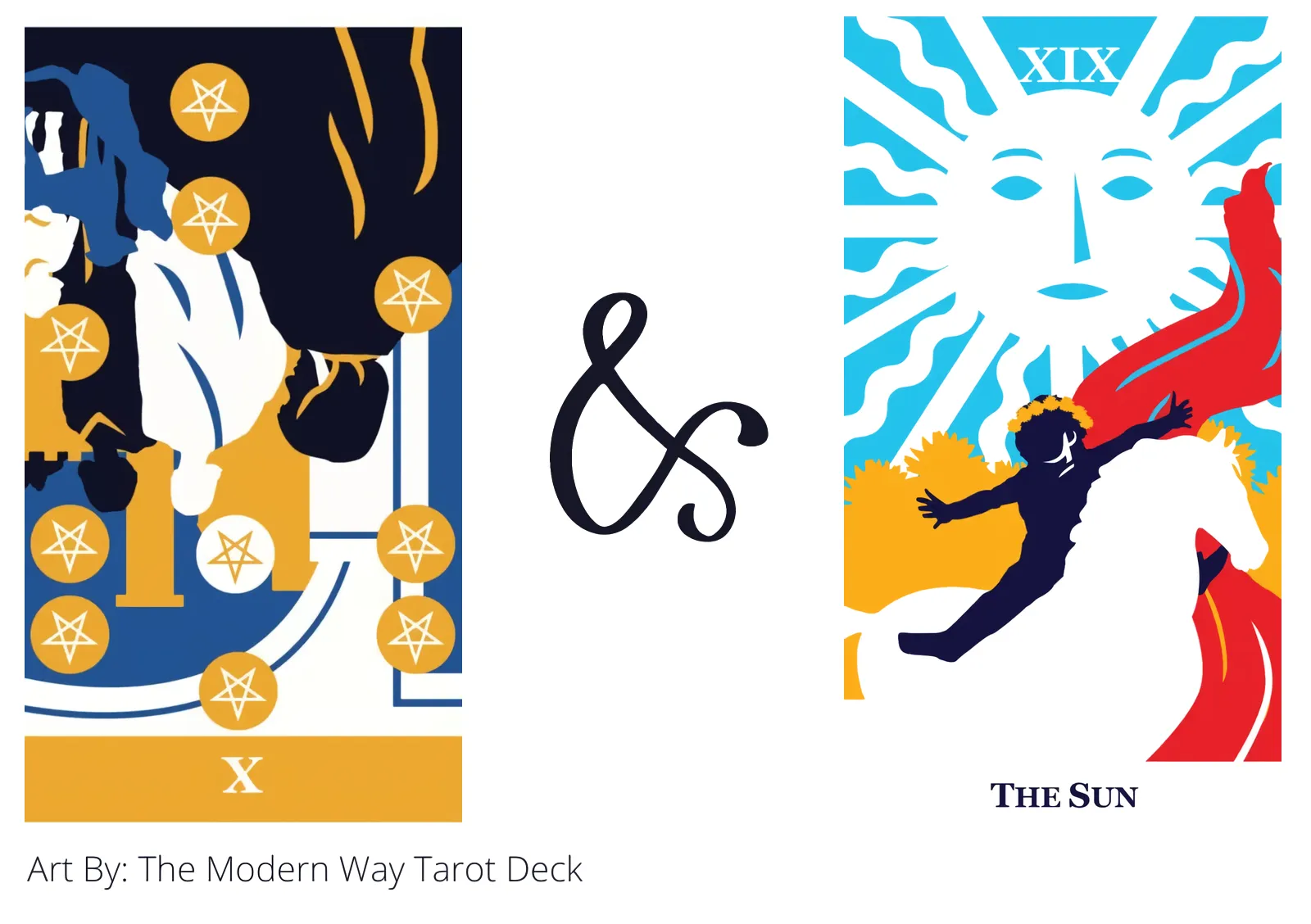 ten of pentacles reversed and the sun tarot cards together