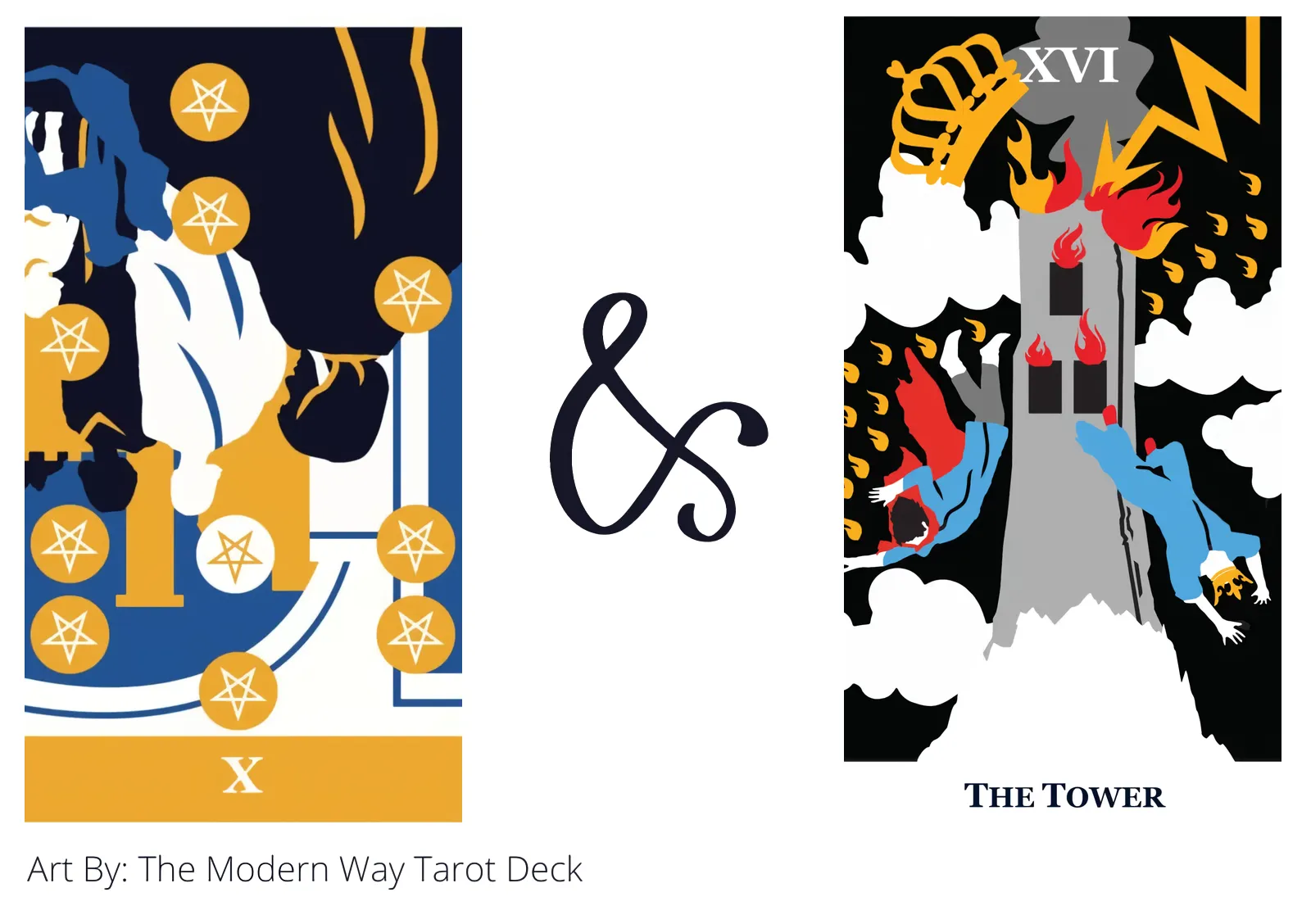 ten of pentacles reversed and the tower tarot cards together