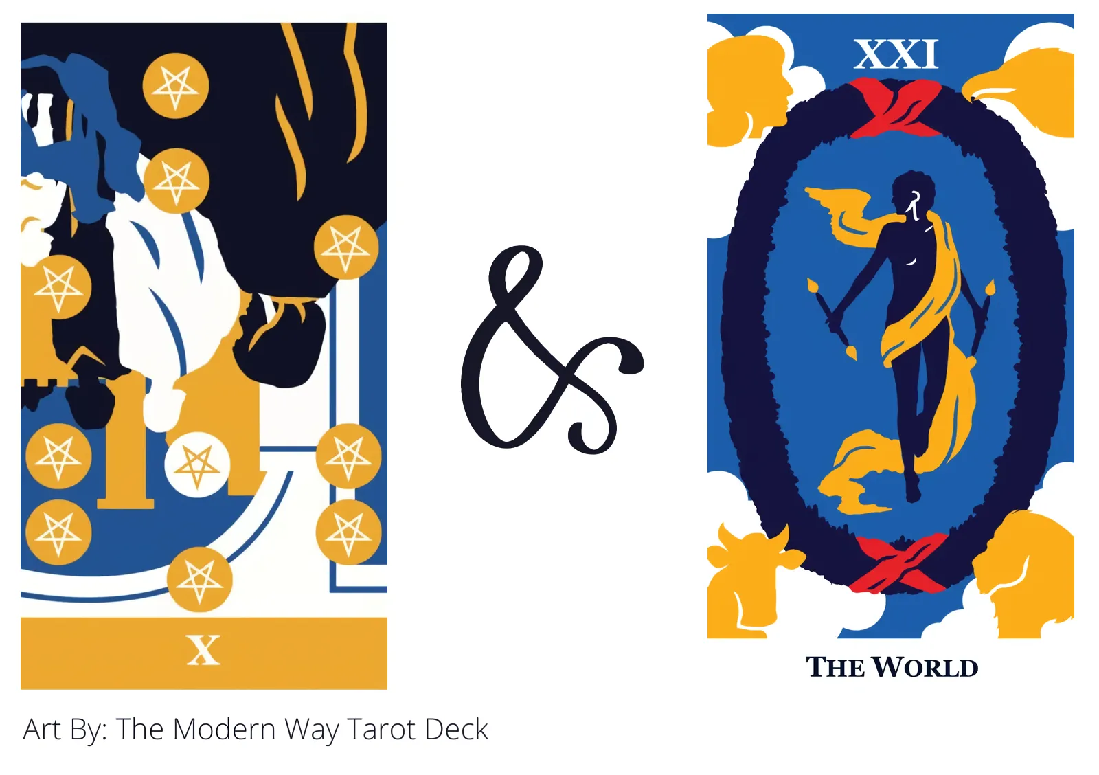 ten of pentacles reversed and the world tarot cards together