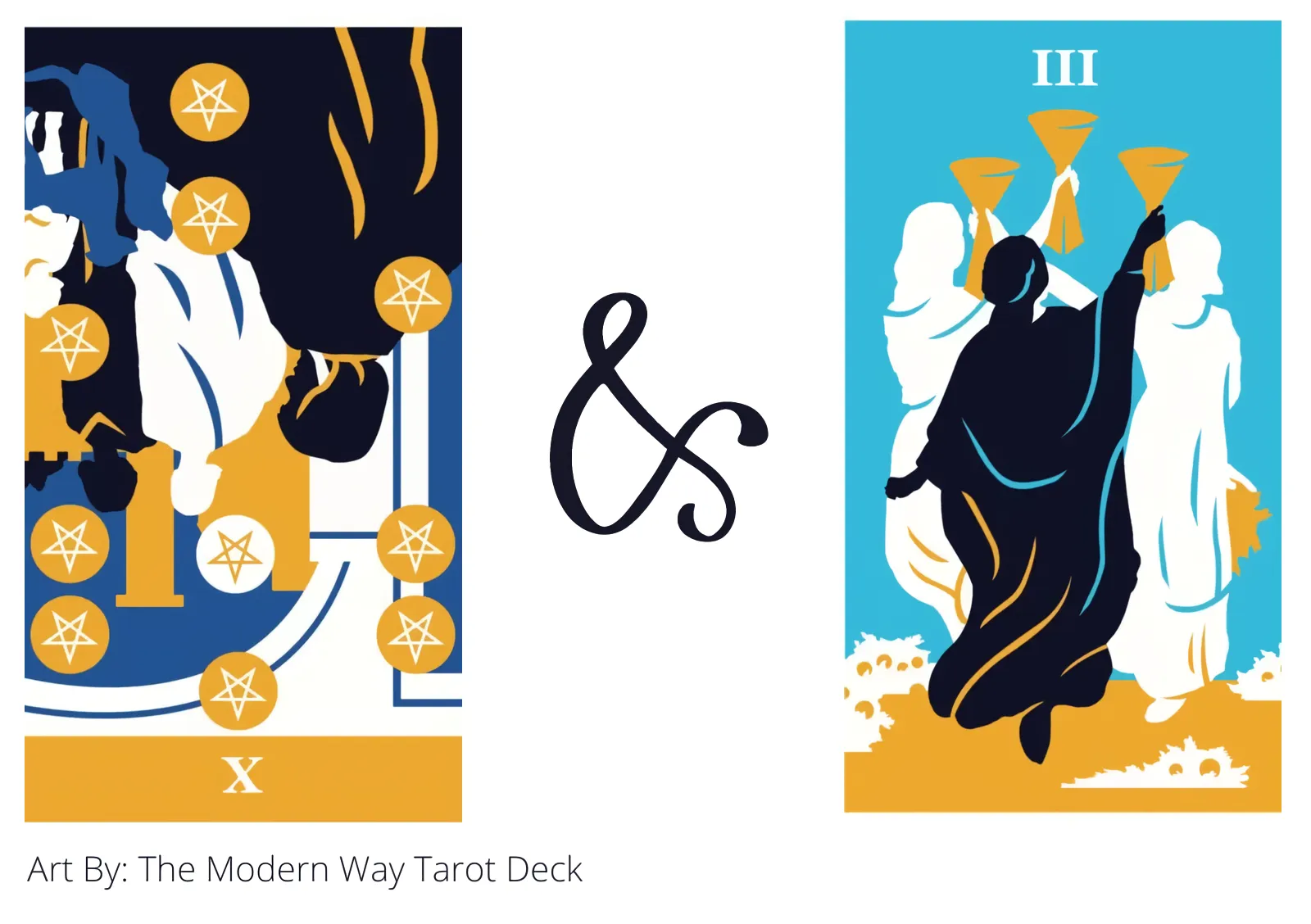 ten of pentacles reversed and three of cups tarot cards together