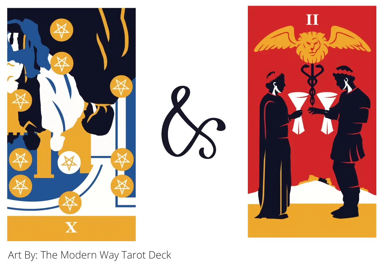 ten of pentacles reversed and two of cups tarot cards together