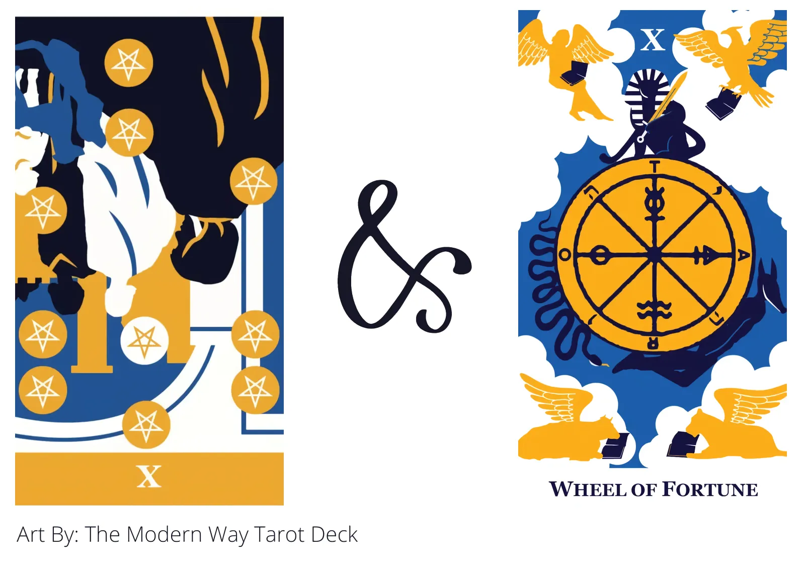 ten of pentacles reversed and wheel of fortune tarot cards together