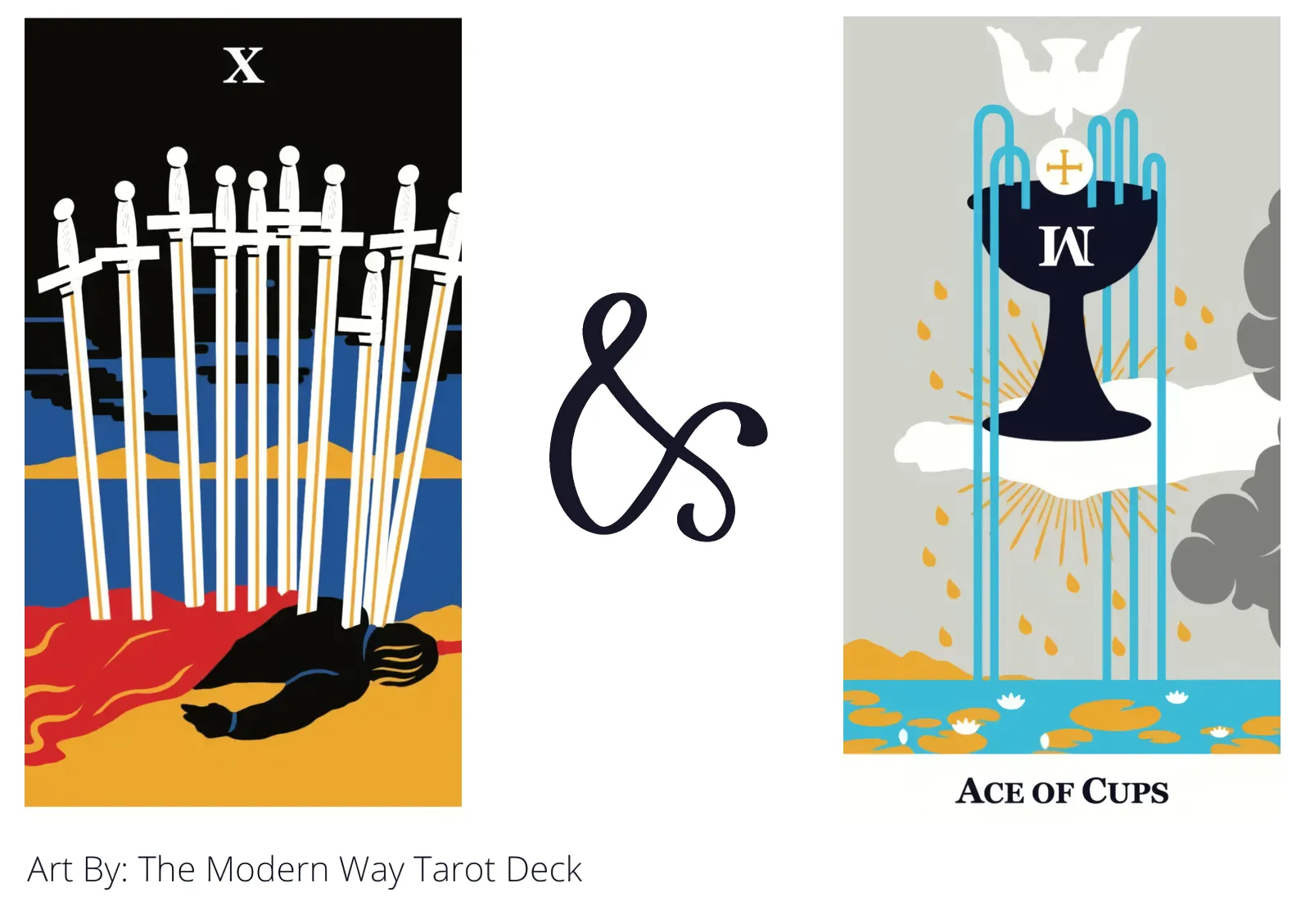 ten of swords and ace of cups tarot cards together