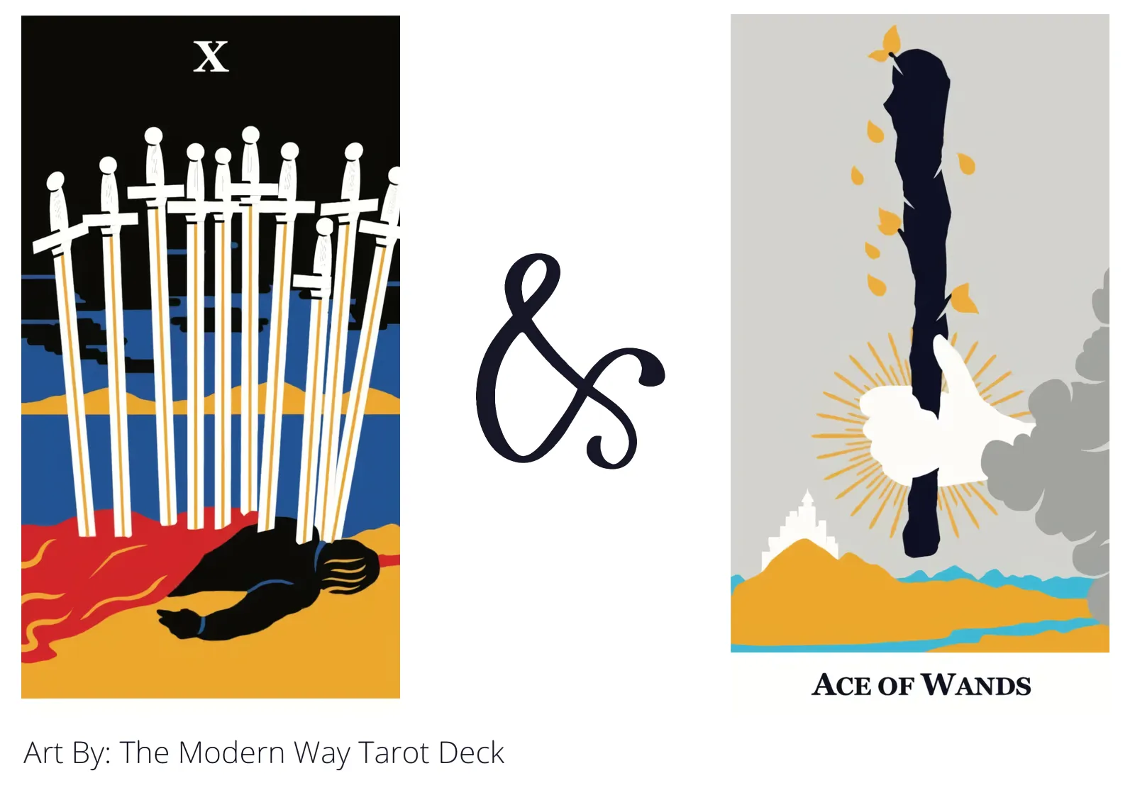 ten of swords and ace of wands tarot cards together