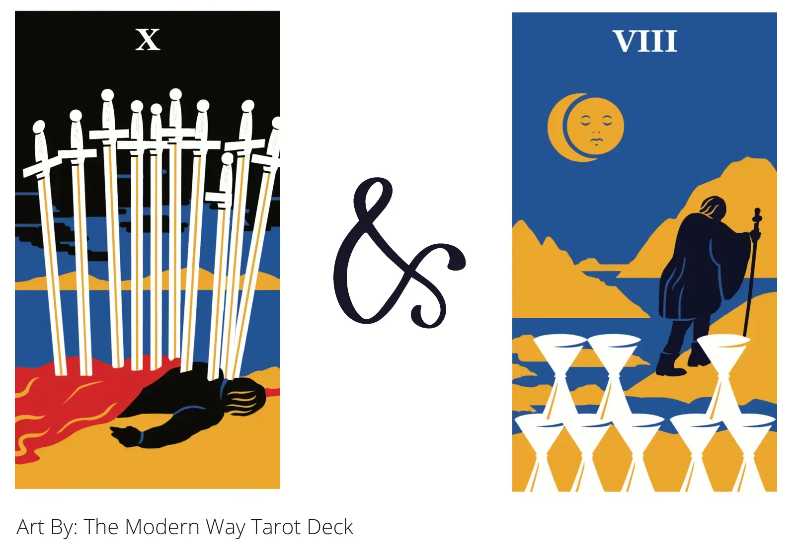 ten of swords and eight of cups tarot cards together