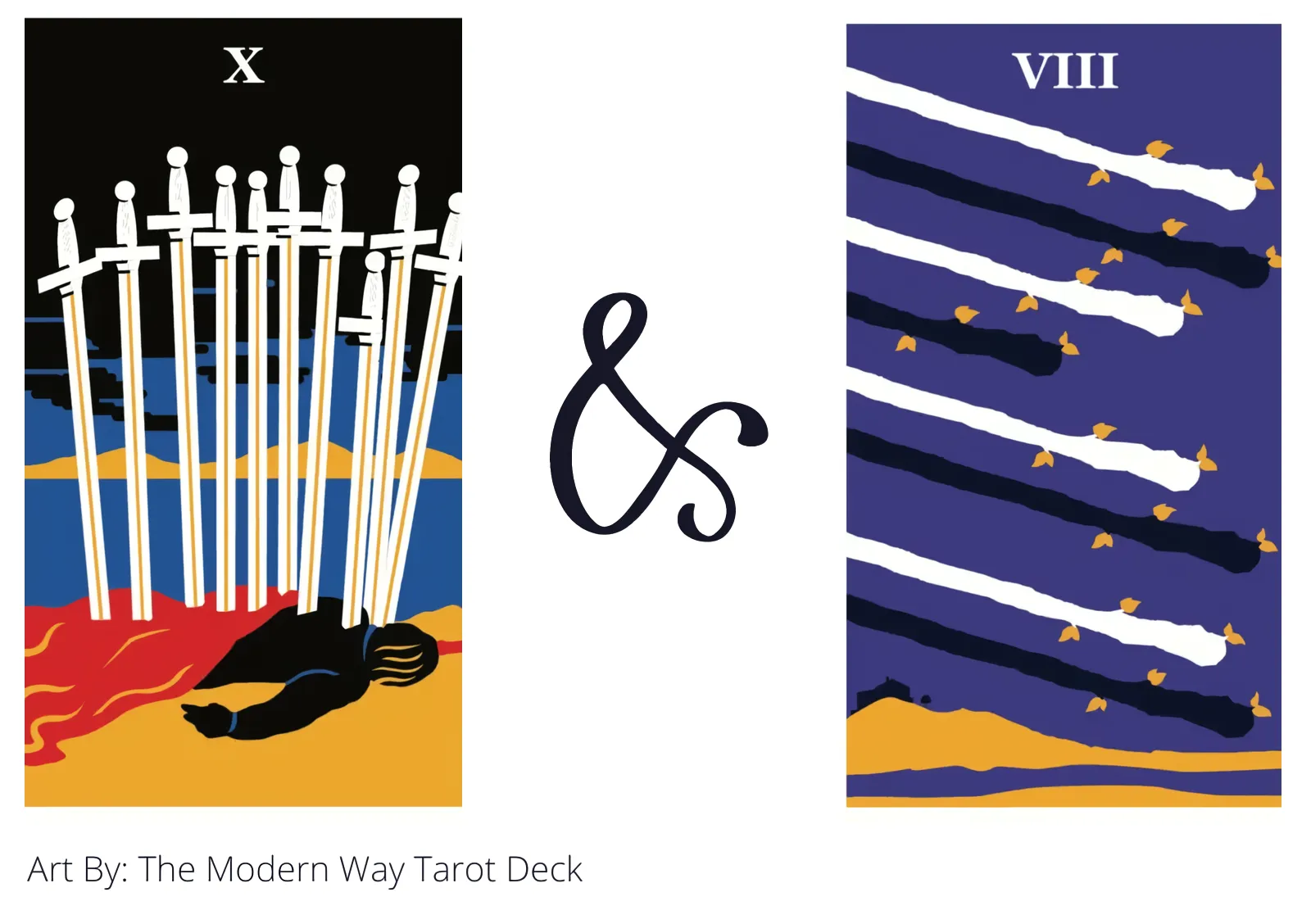 ten of swords and eight of wands tarot cards together