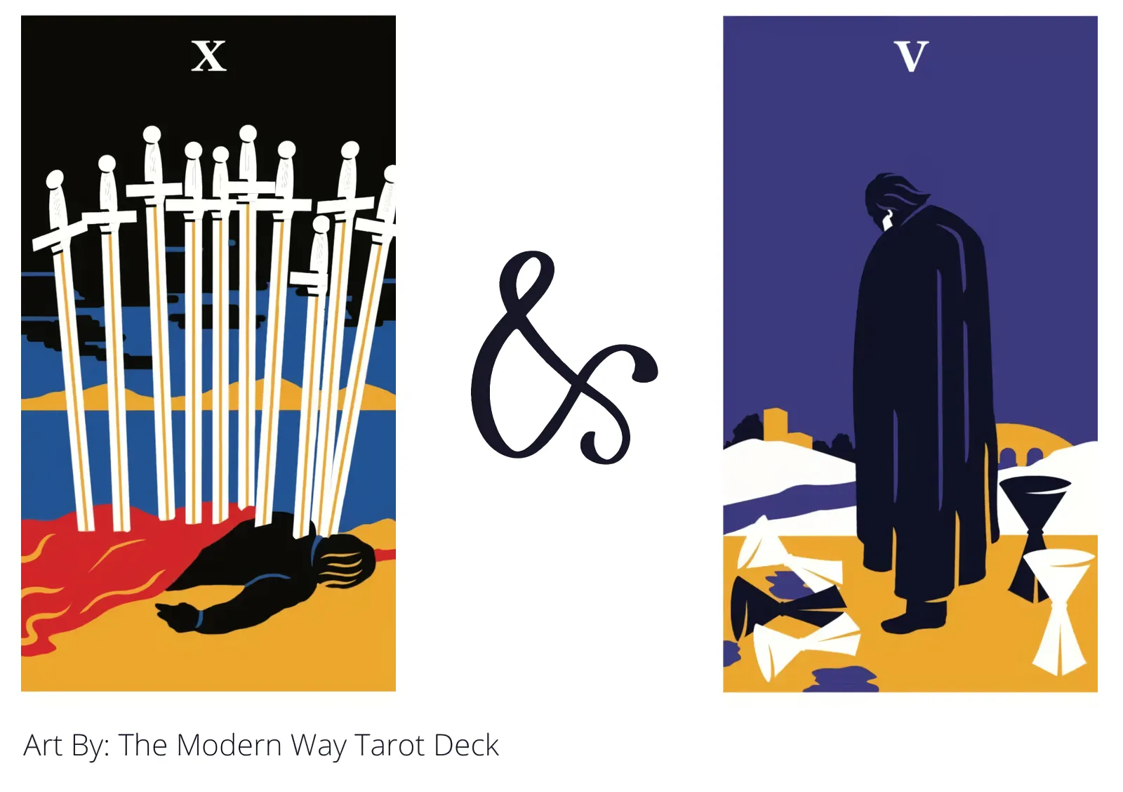 ten of swords and five of cups tarot cards together