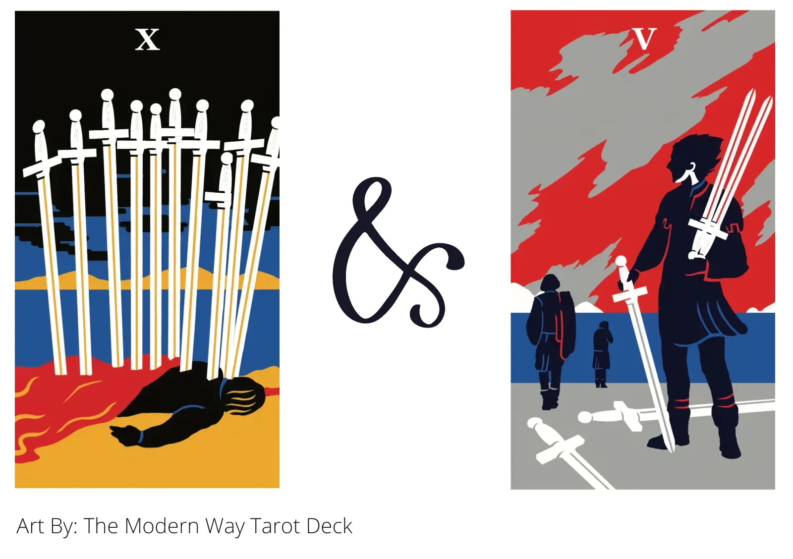 ten of swords and five of swords tarot cards together