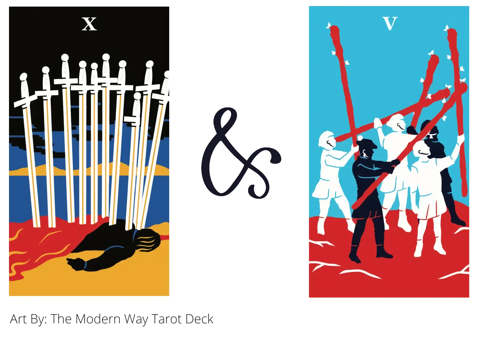 ten of swords and five of wands tarot cards together