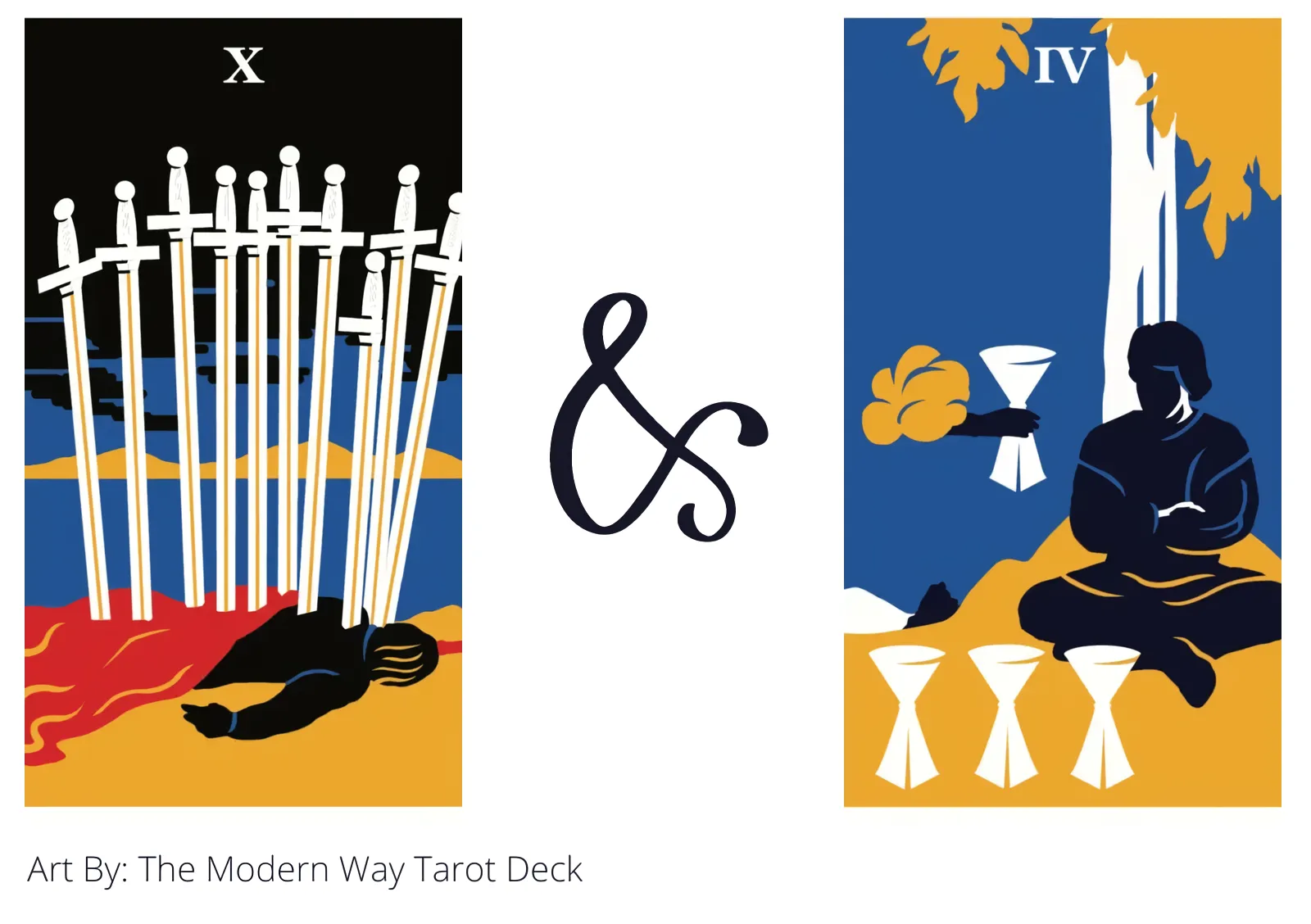 ten of swords and four of cups tarot cards together