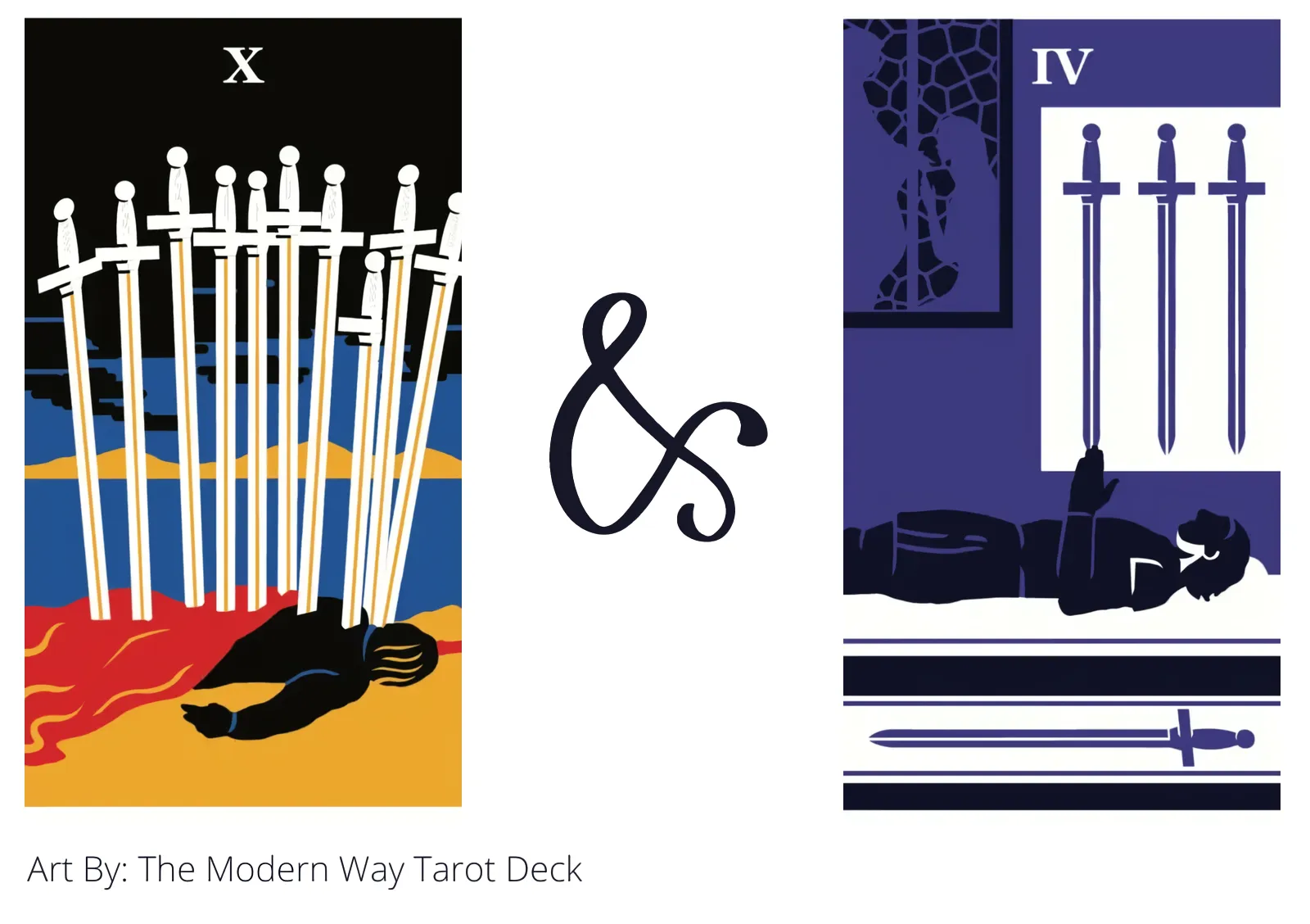 ten of swords and four of swords tarot cards together