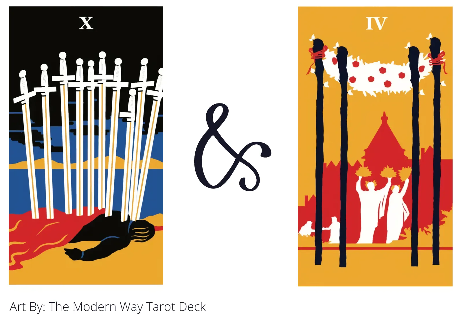 ten of swords and four of wands tarot cards together