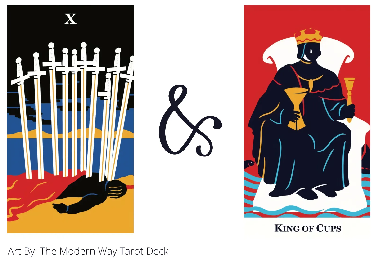 ten of swords and king of cups tarot cards together