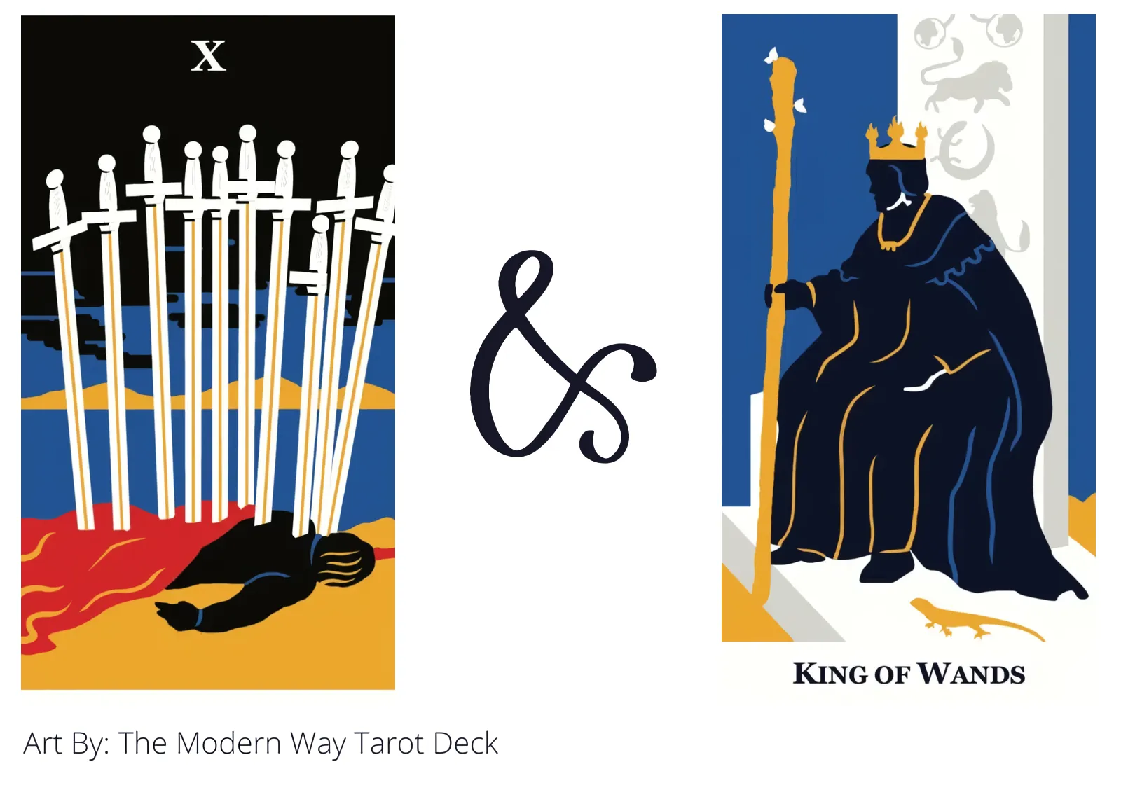 ten of swords and king of wands tarot cards together