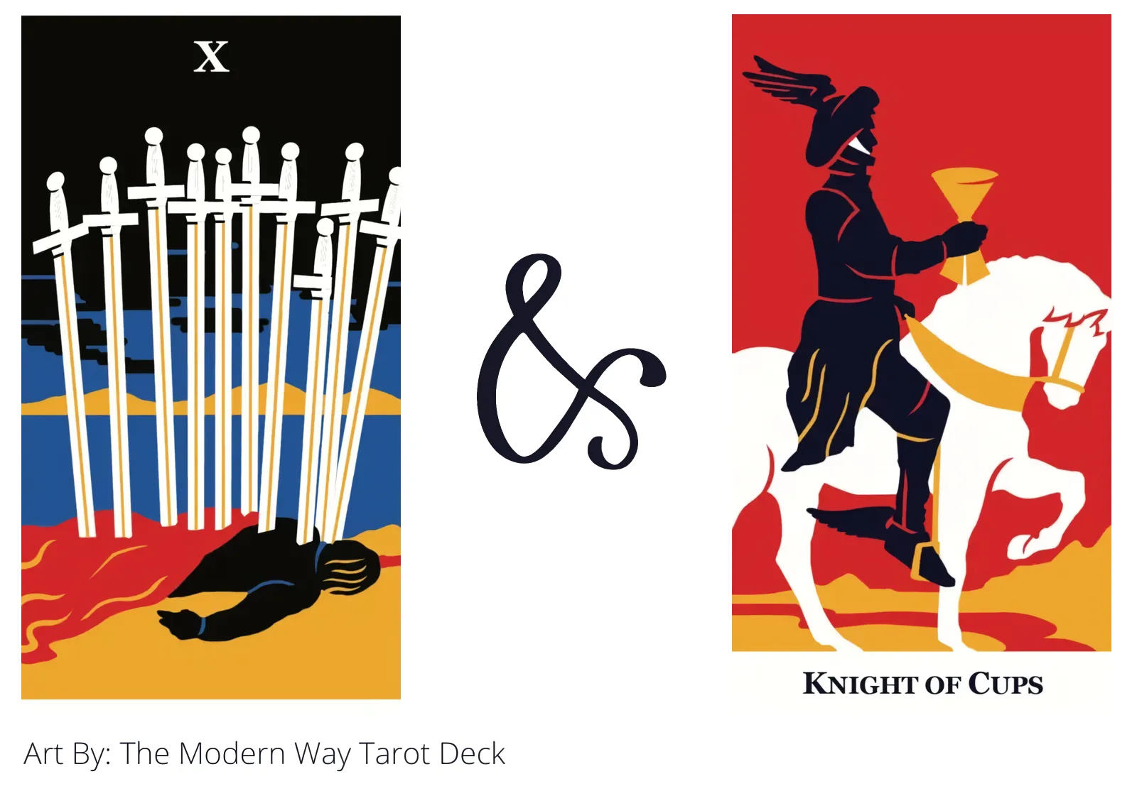 ten of swords and knight of cups tarot cards together