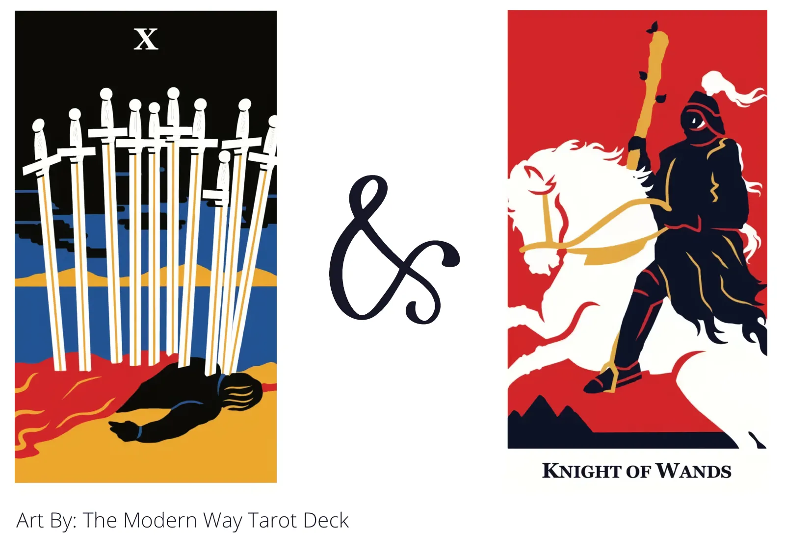 ten of swords and knight of wands tarot cards together