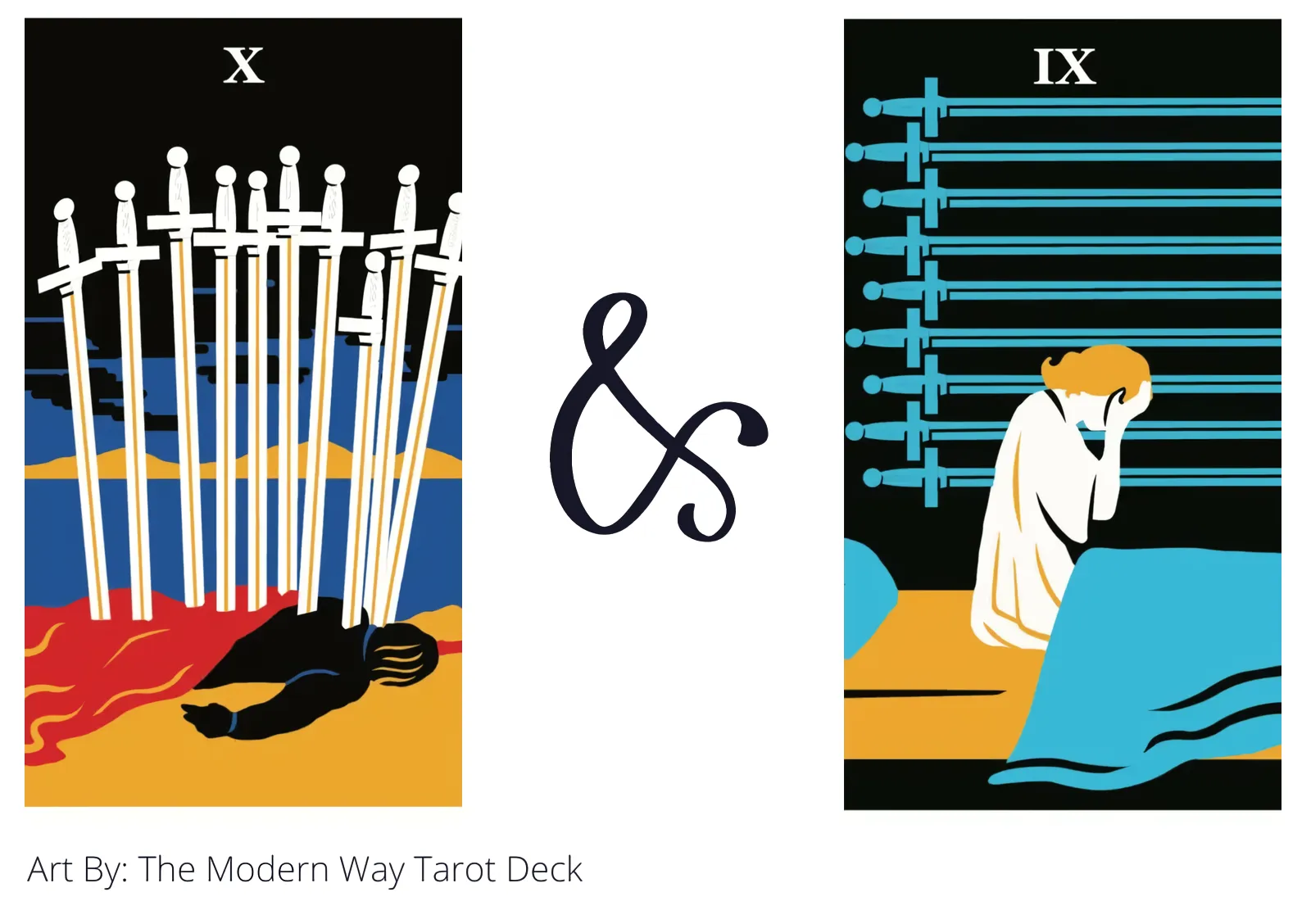 ten of swords and nine of swords tarot cards together