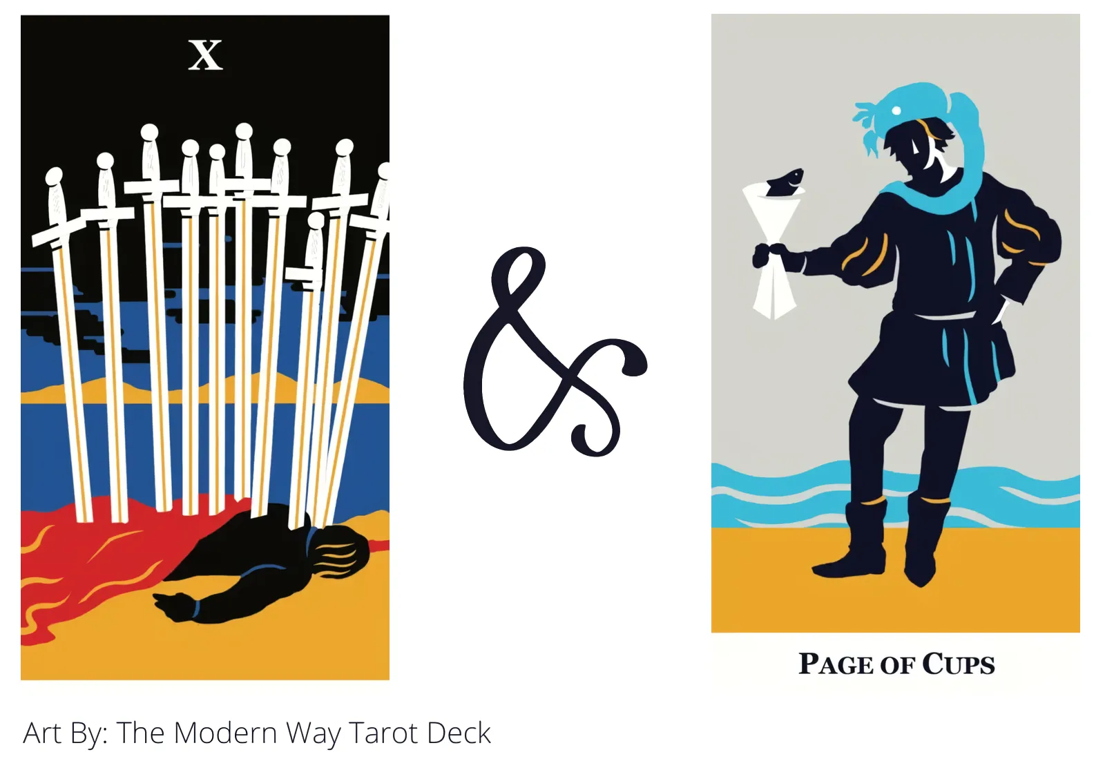 ten of swords and page of cups tarot cards together