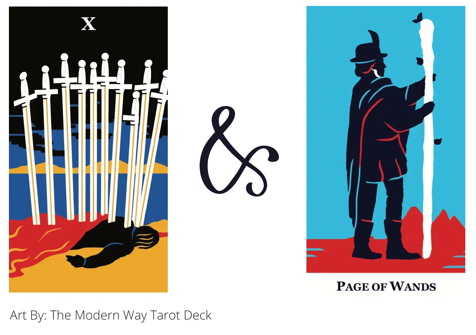 ten of swords and page of wands tarot cards together