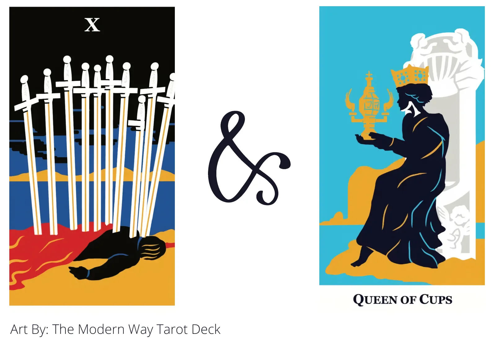 ten of swords and queen of cups tarot cards together
