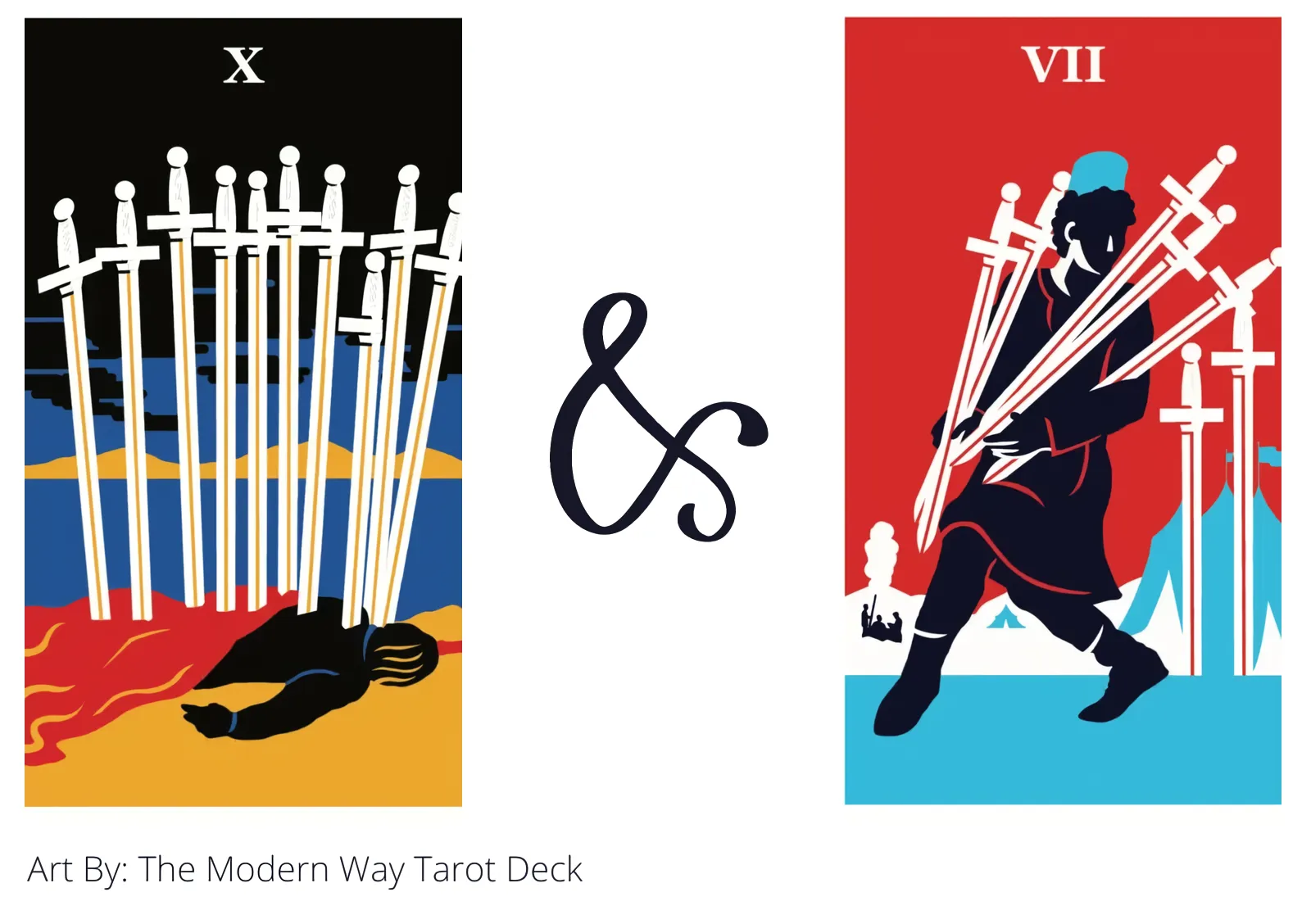 ten of swords and seven of swords tarot cards together